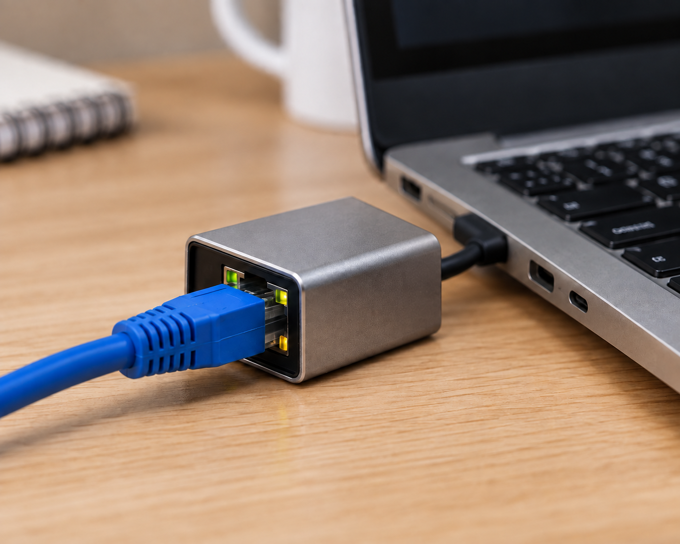 Conceptual illustration of a desktop PC connected to a router with an Ethernet cable