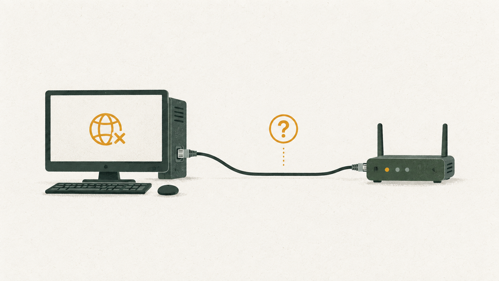 Conceptual illustration of a wired PC waiting for an address from its router