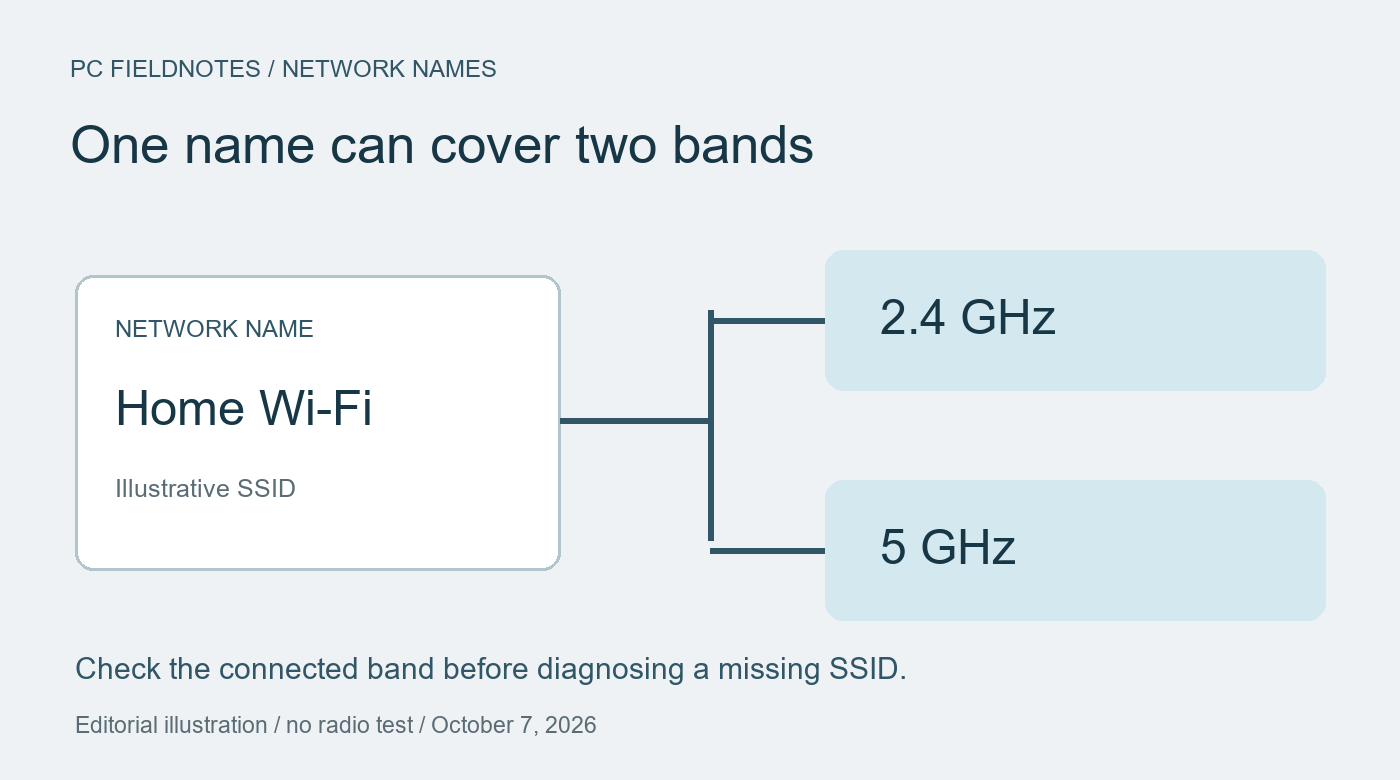 One shared network name can represent a 2.4 GHz band and a 5 GHz band